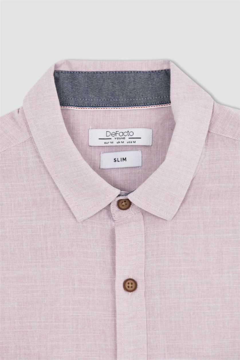 رجالي وردي قميص بوبلين كتان سليم فيت