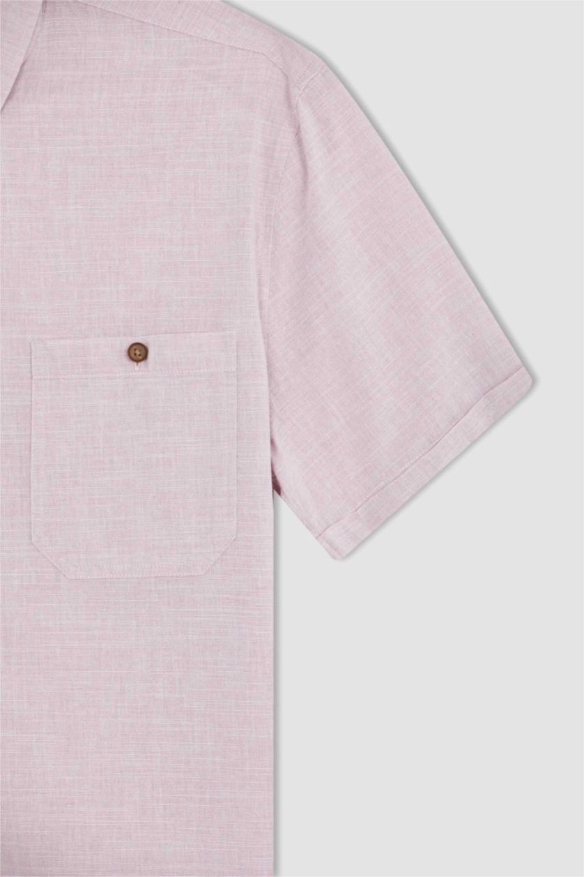 رجالي وردي قميص بوبلين كتان سليم فيت