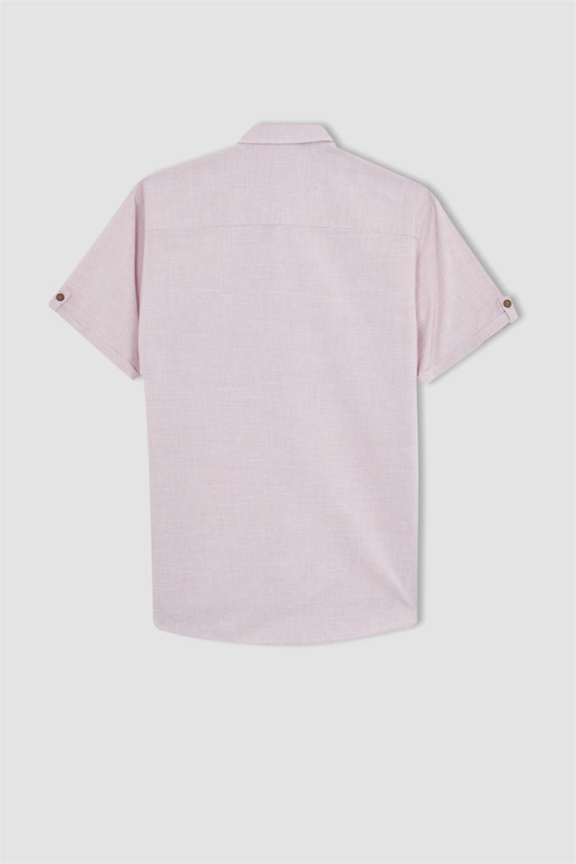 رجالي وردي قميص بوبلين كتان سليم فيت