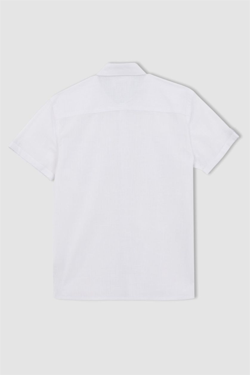 MAN White Slim Fit Polo Collar Poplin Short Sleeve Shirt