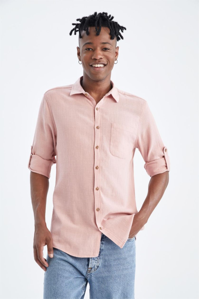 MAN Pink Slim Fit Long Sleeve Shirt