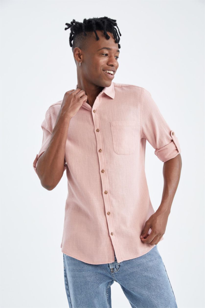MAN Pink Slim Fit Long Sleeve Shirt