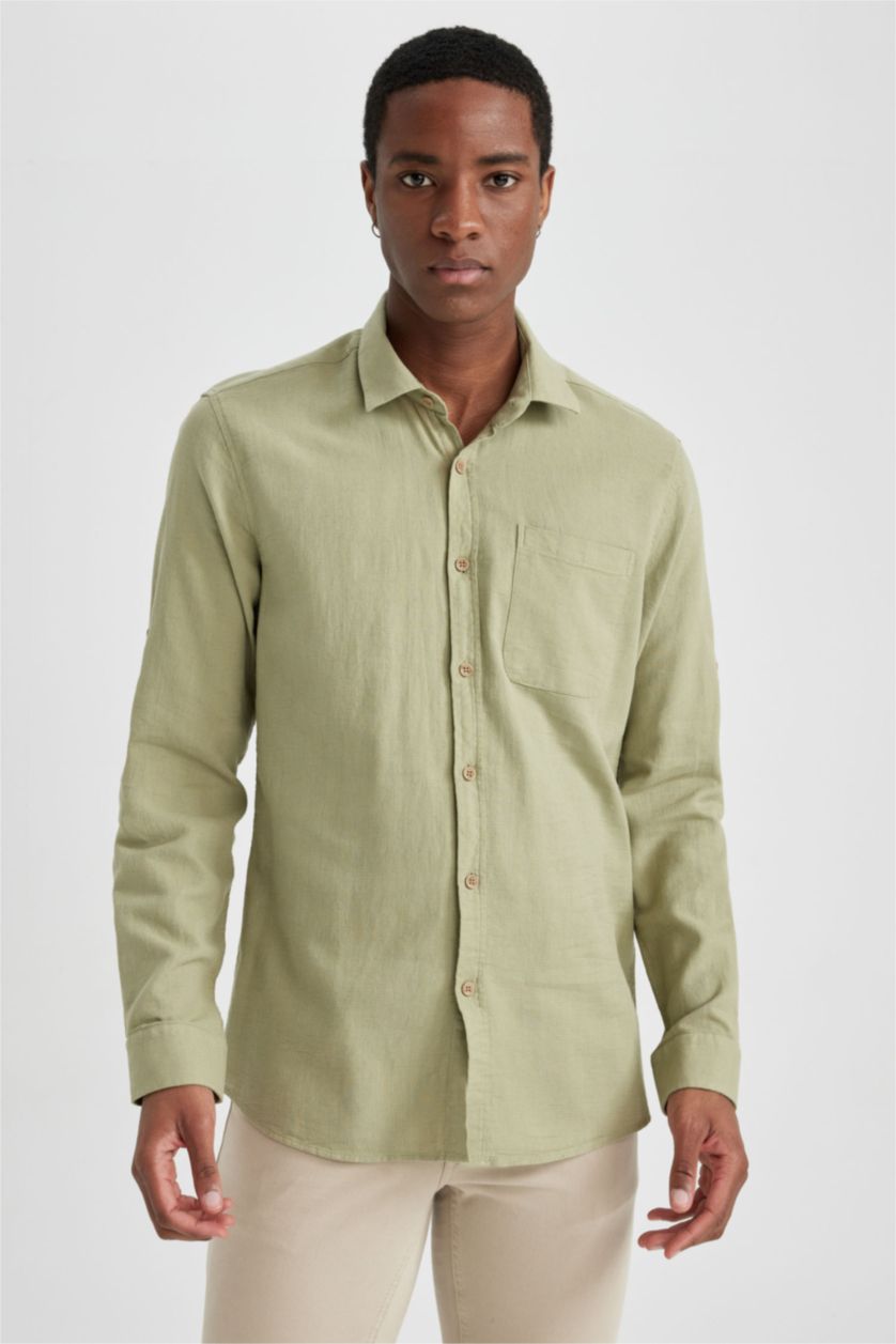 Ерлер ашық жасыл слим пішімі Ұзын жеңді көйлек