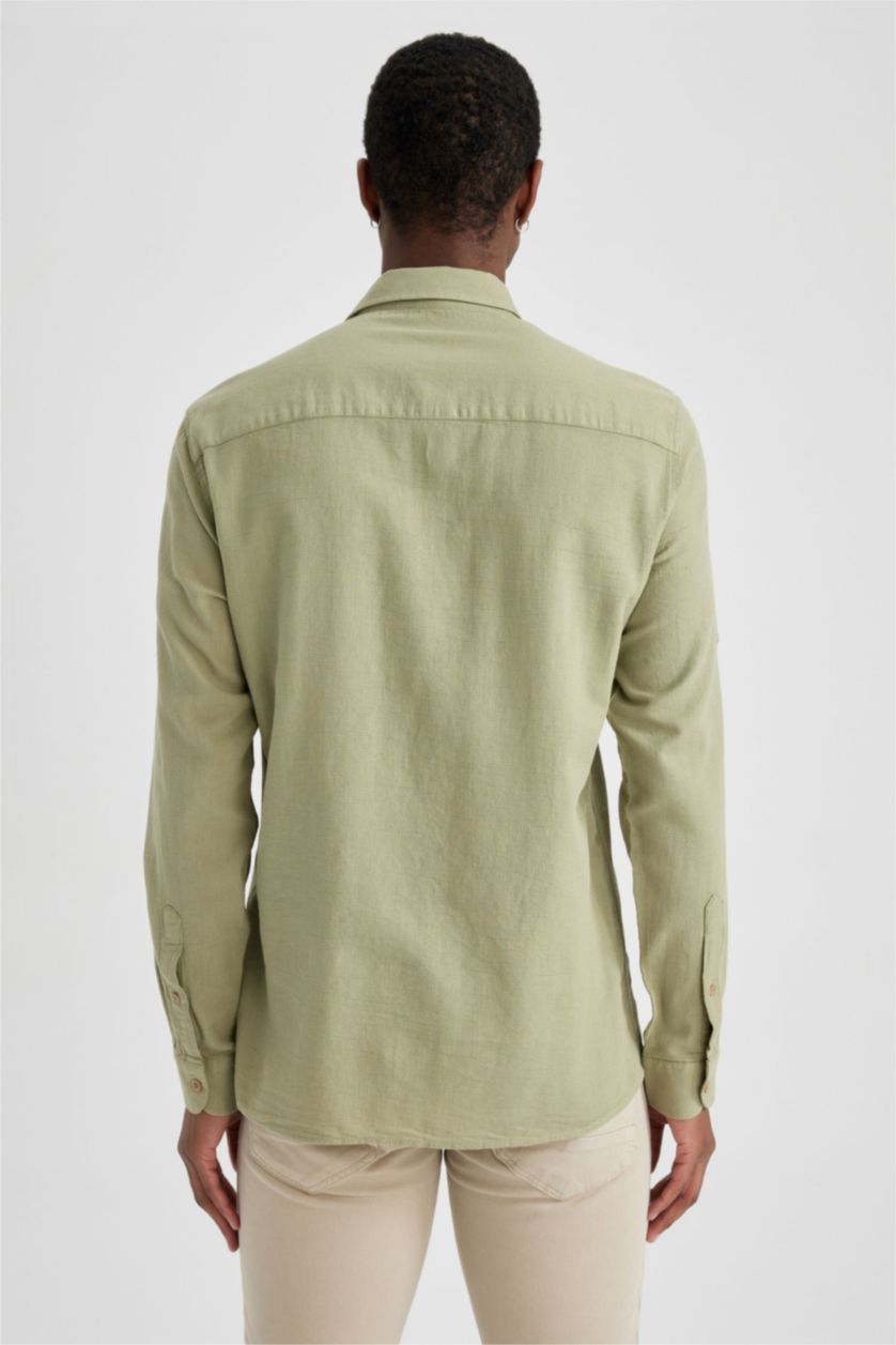 Ерлер ашық жасыл слим пішімі Ұзын жеңді көйлек