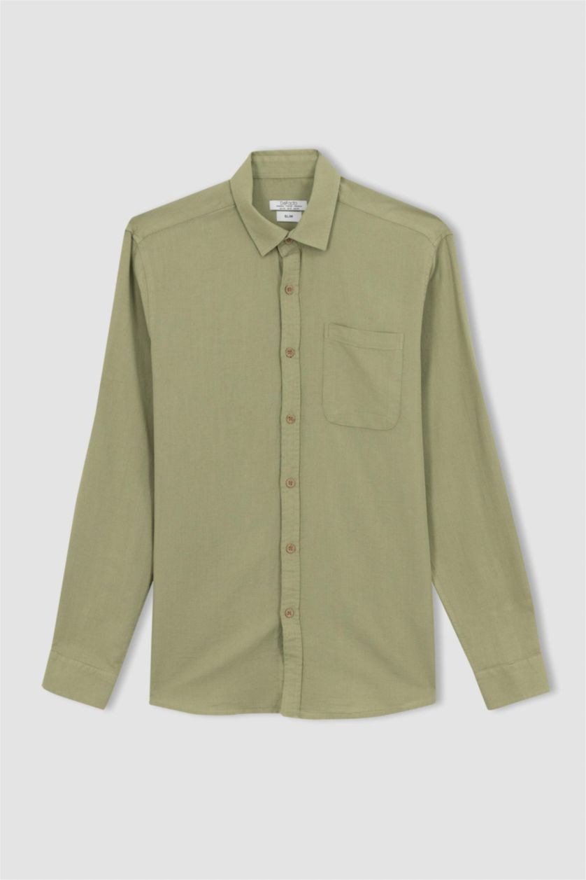 Ерлер ашық жасыл слим пішімі Ұзын жеңді көйлек