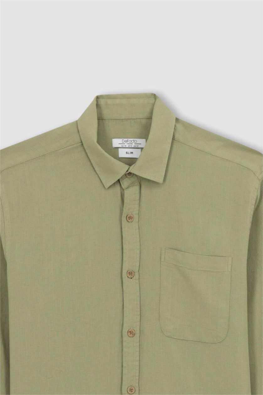 Ерлер ашық жасыл слим пішімі Ұзын жеңді көйлек