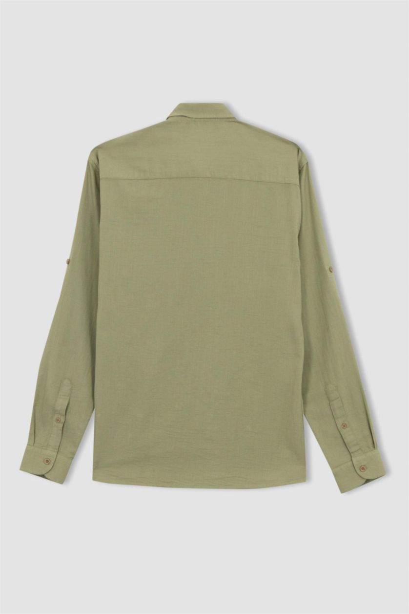 Ерлер ашық жасыл слим пішімі Ұзын жеңді көйлек