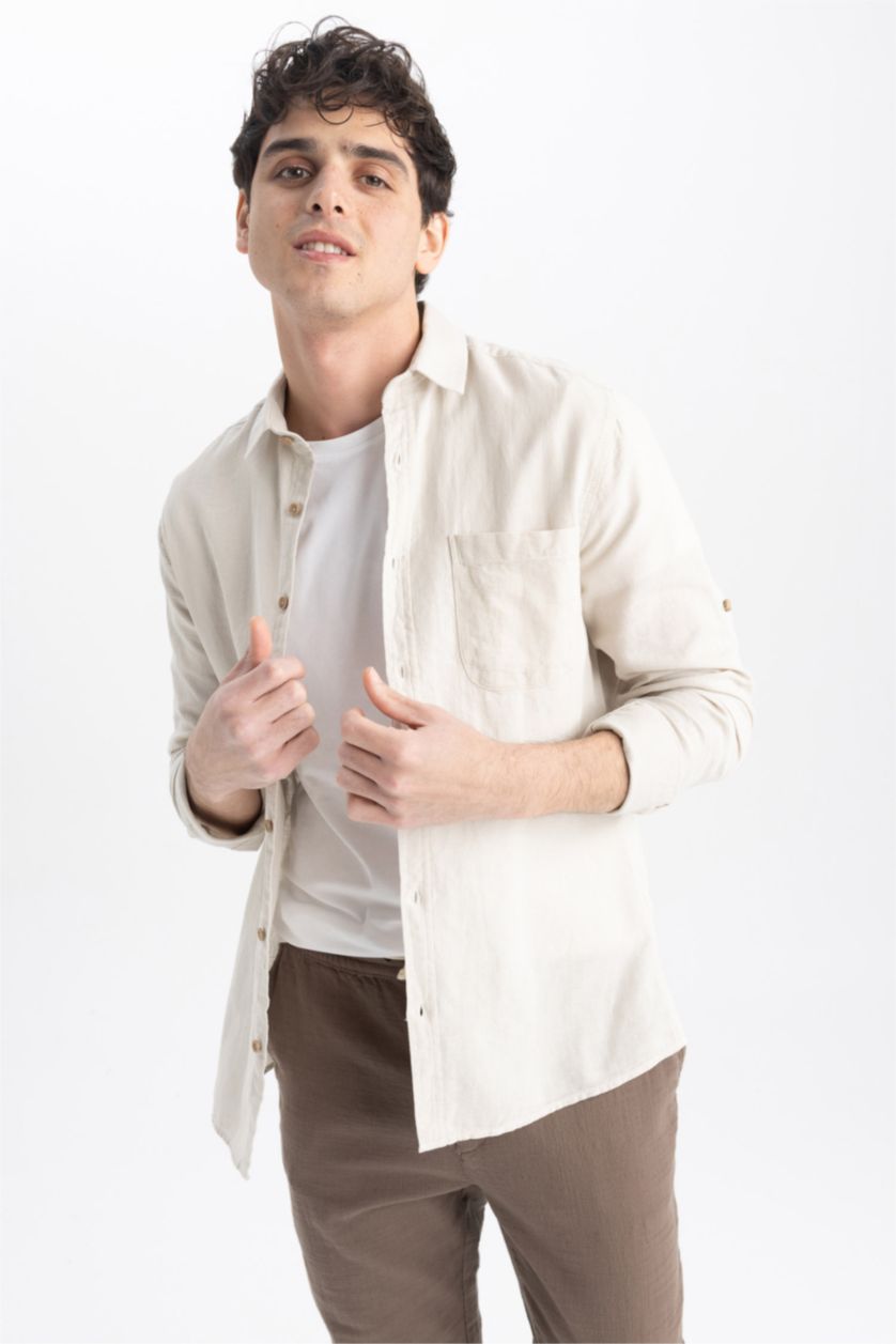 MAN Stone Slim Fit Textured Long Sleeve Shirt