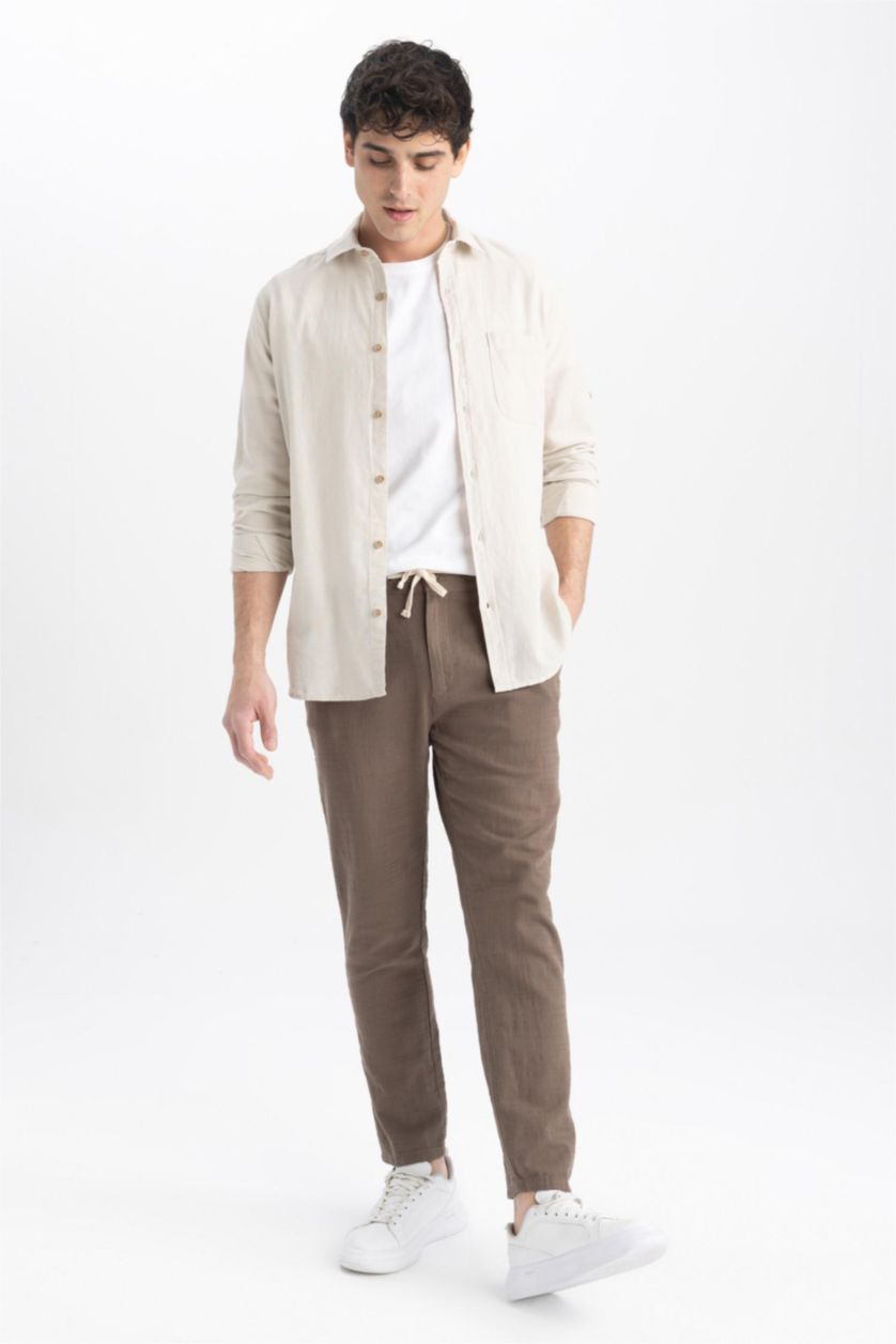 MAN Stone Slim Fit Textured Long Sleeve Shirt