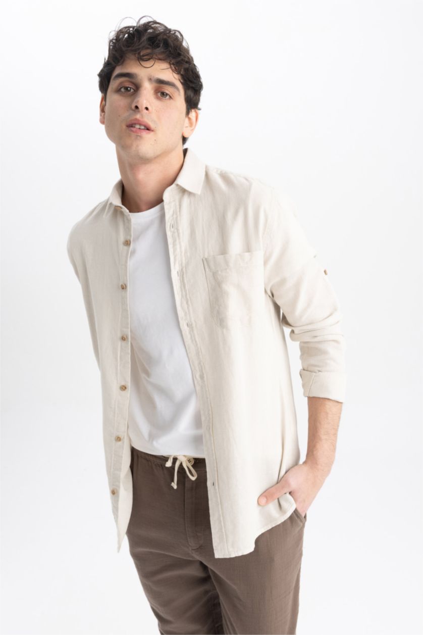 MAN Stone Slim Fit Textured Long Sleeve Shirt