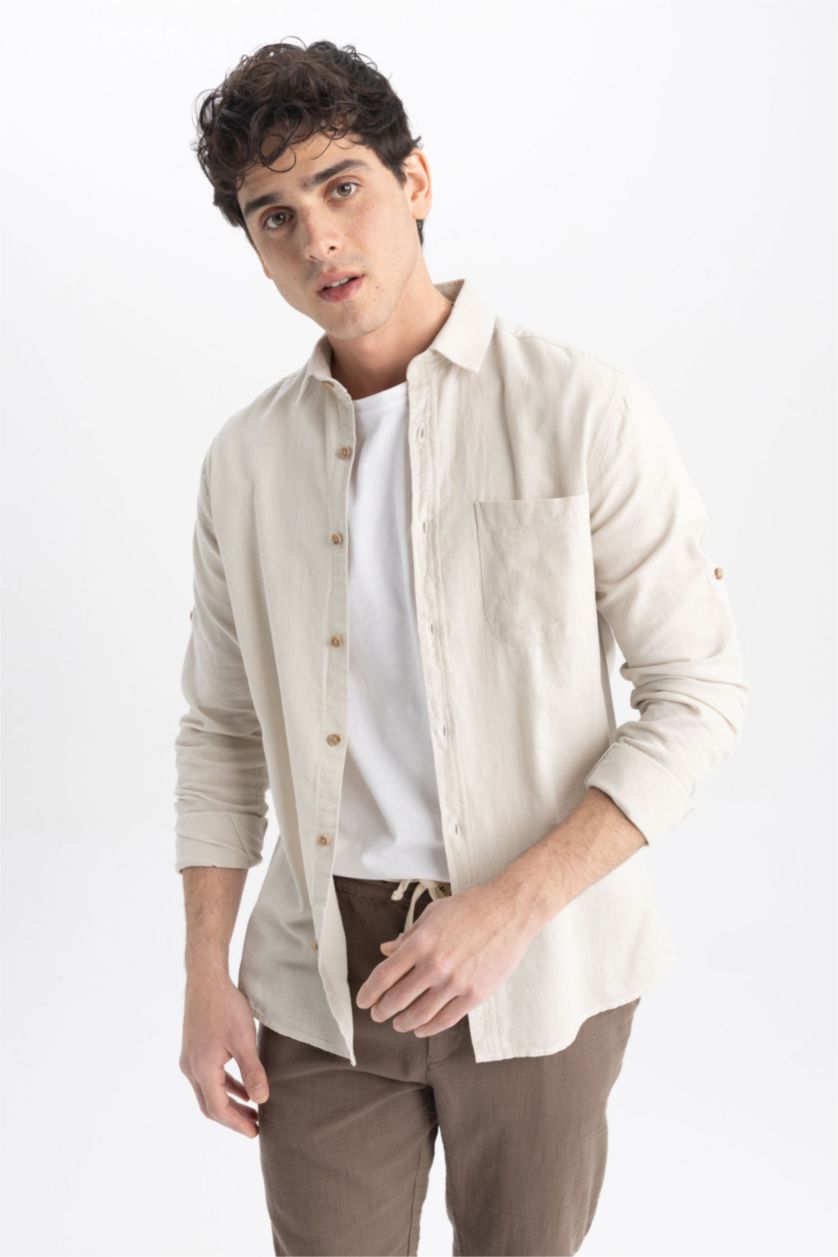 MAN Stone Slim Fit Textured Long Sleeve Shirt