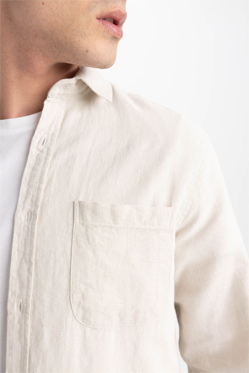 MAN Stone Slim Fit Textured Long Sleeve Shirt