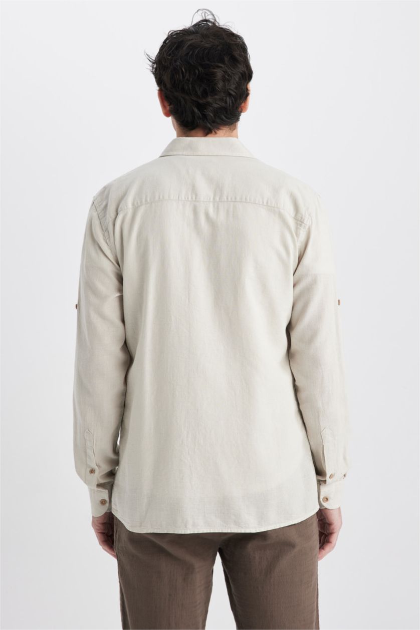 MAN Stone Slim Fit Textured Long Sleeve Shirt