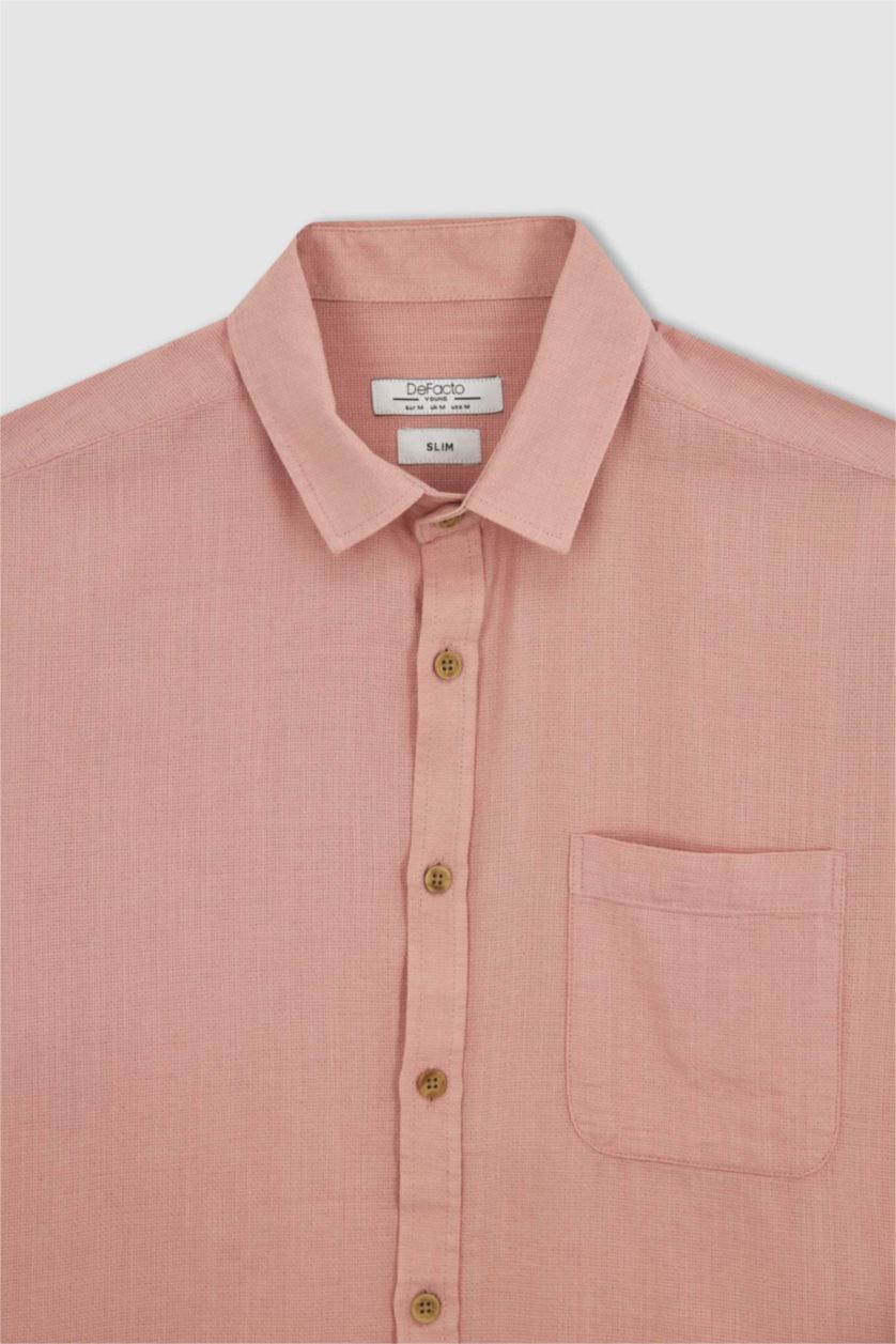 HOMME Rose Chemise basique aspect lin à manches longues Coupe slim