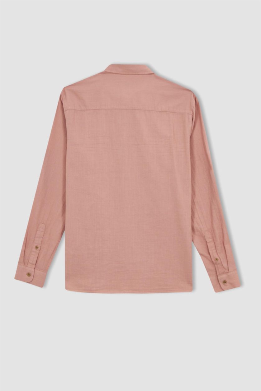 HOMME Rose Chemise basique aspect lin à manches longues Coupe slim