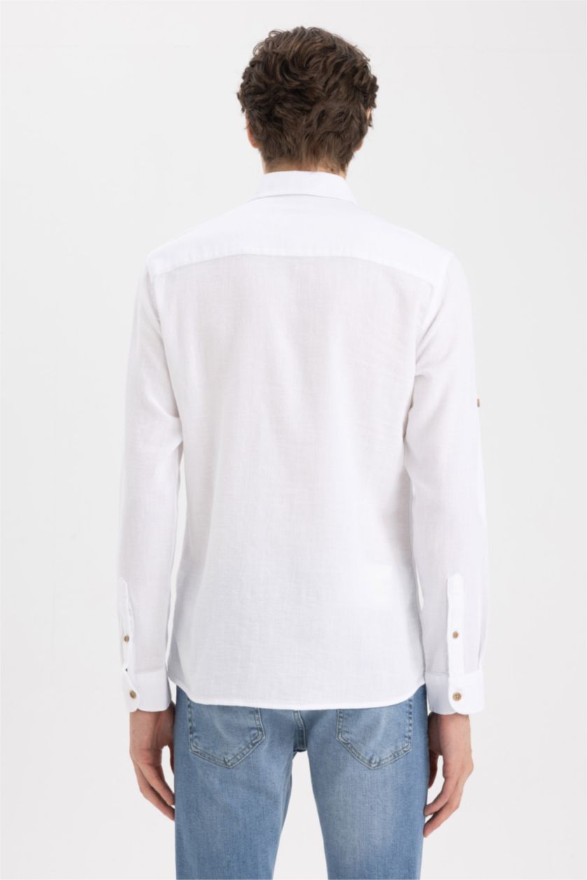 رجال أبيض قميص سليم فيت كم طويل