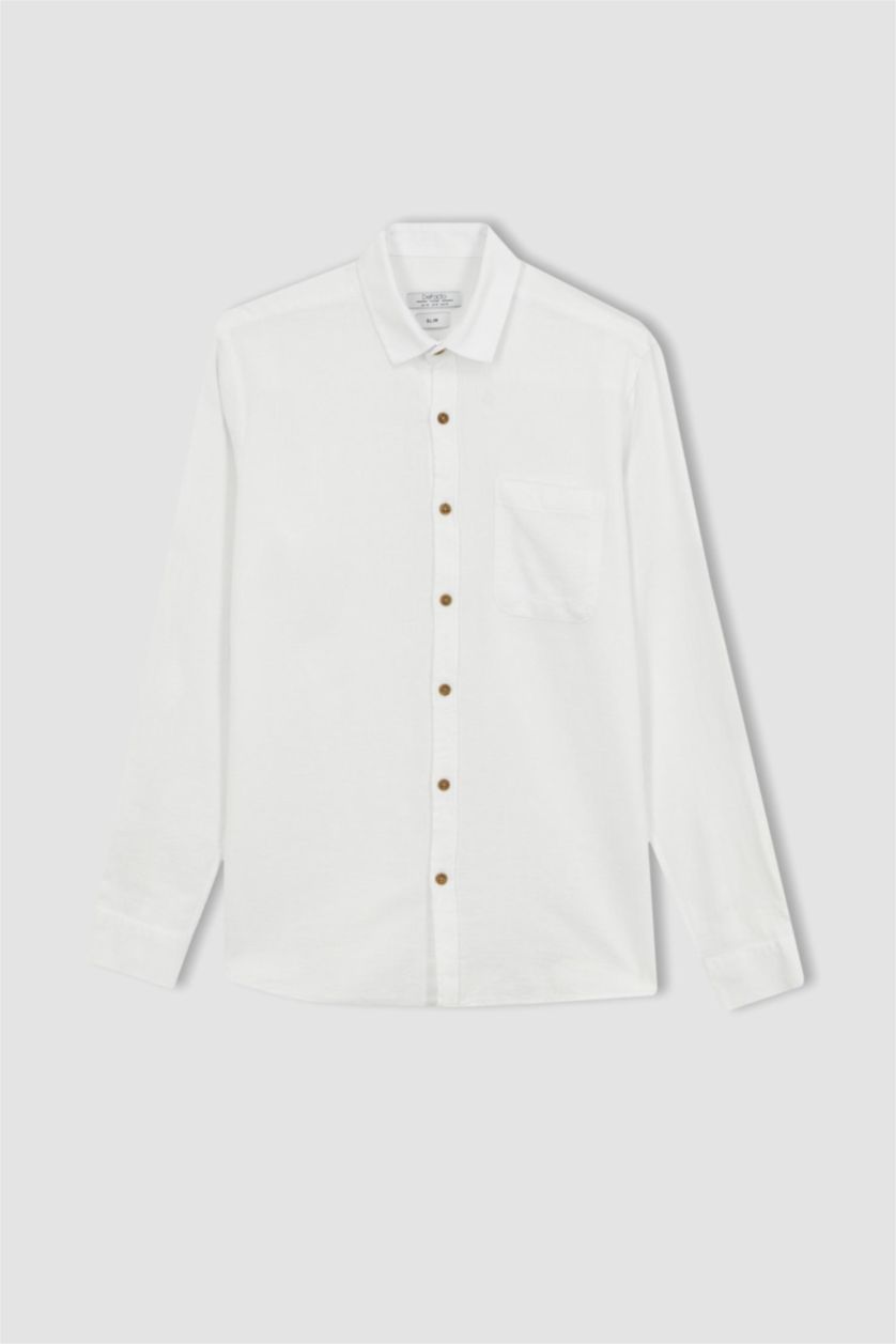 رجال أبيض قميص سليم فيت كم طويل