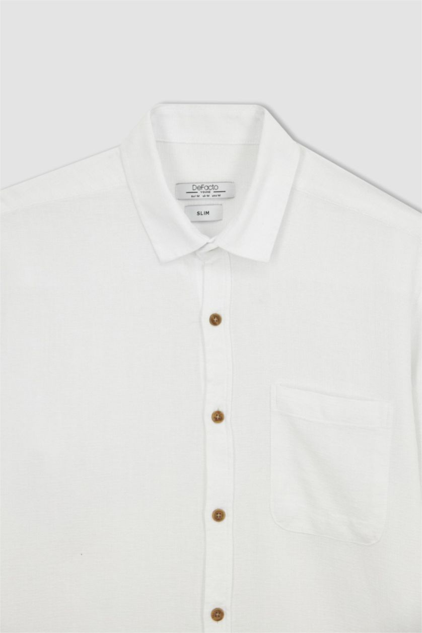 رجال أبيض قميص سليم فيت كم طويل