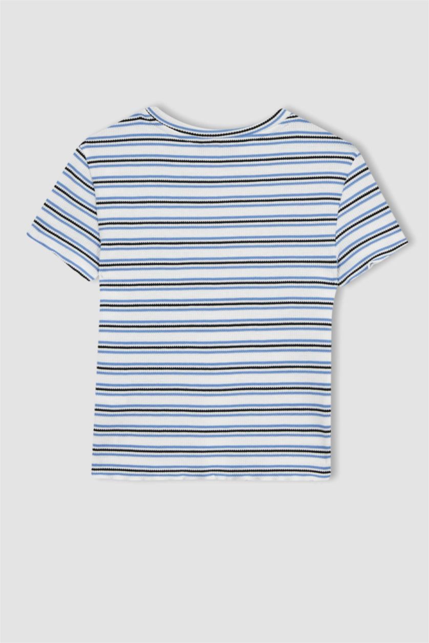 نساء اوف وايت تي شيرت بأكمام قصيرة مطبوعة بياقة مستديرة