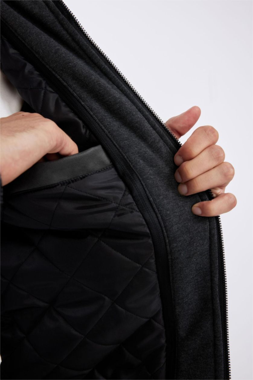 MAN Anthracite Water Repellent Zipper Faux Leather Jacket