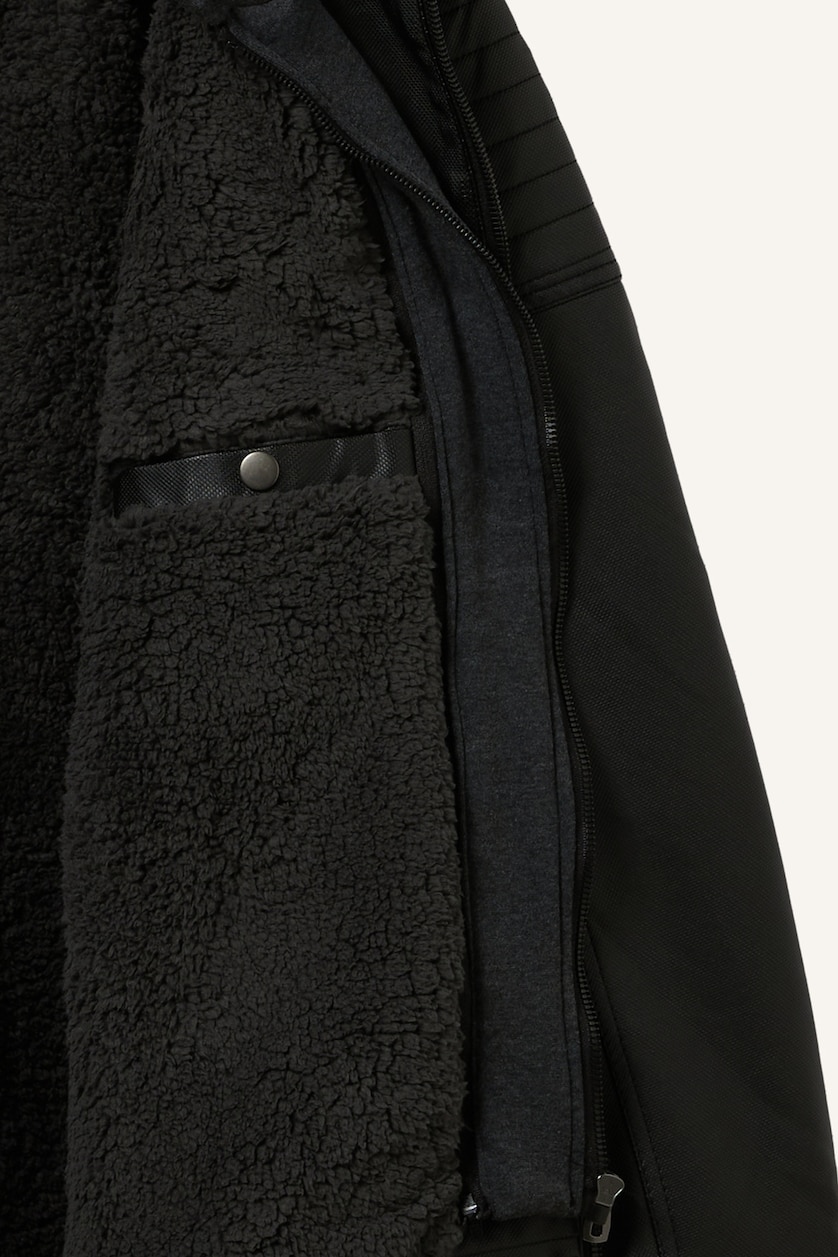 Erkek Siyah Su İtici Slim Fit Kapüşonlu Suni Deri Ceket Mont