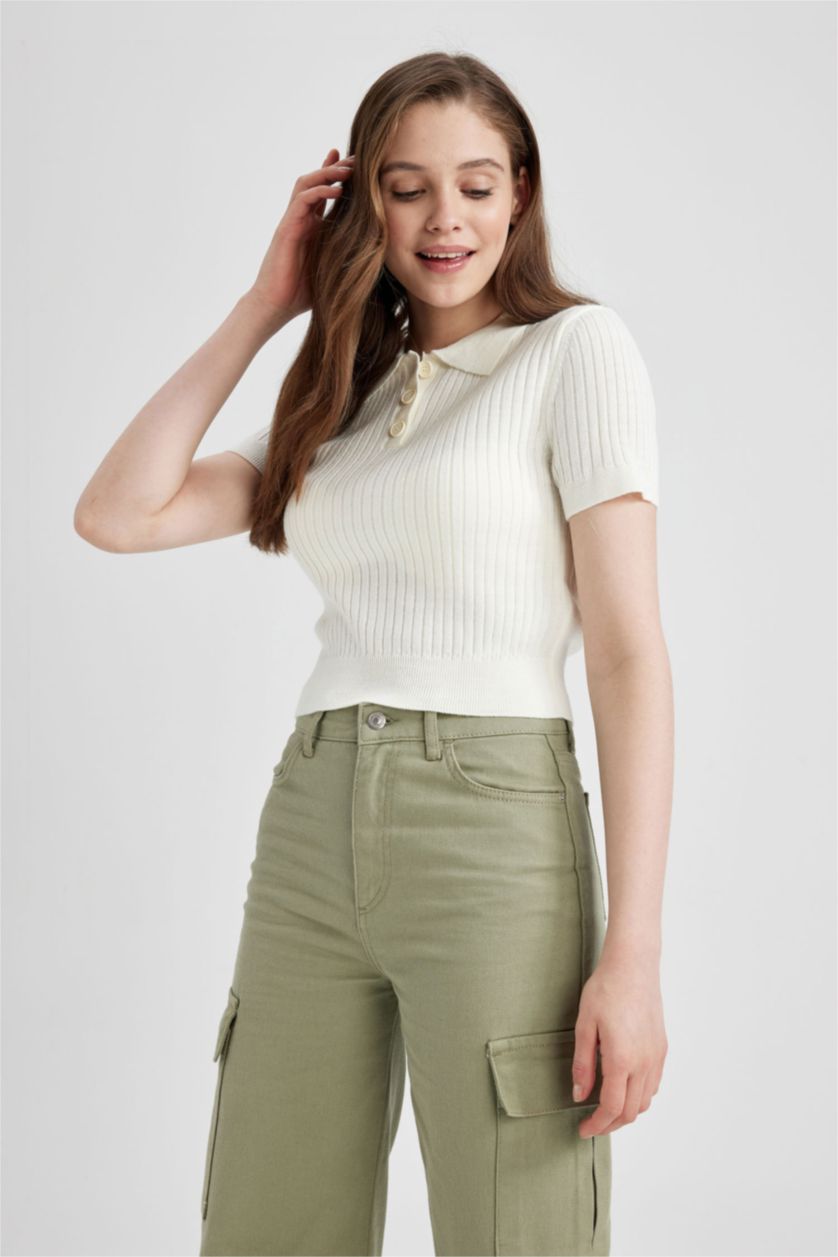 FEMME Écru Pull Tricot Col Polo