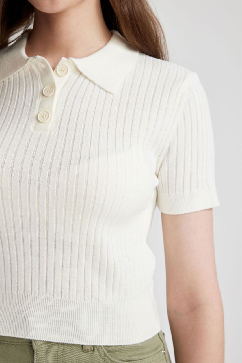 FEMME Écru Pull Tricot Col Polo