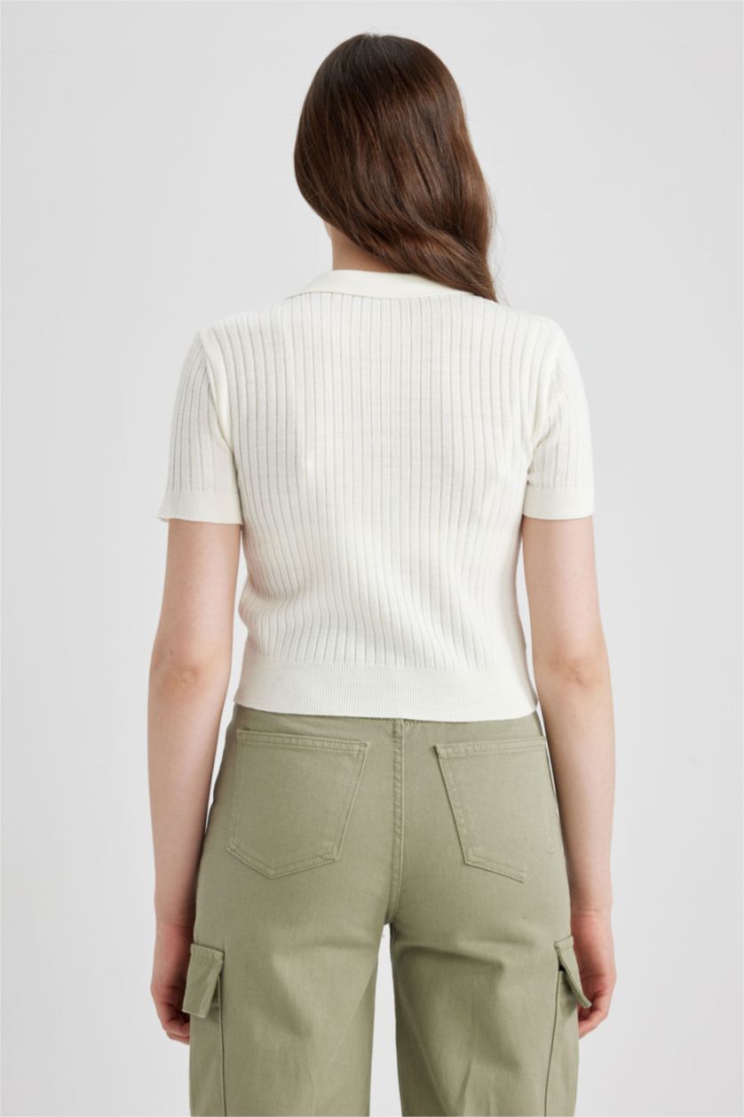 FEMME Écru Pull Tricot Col Polo