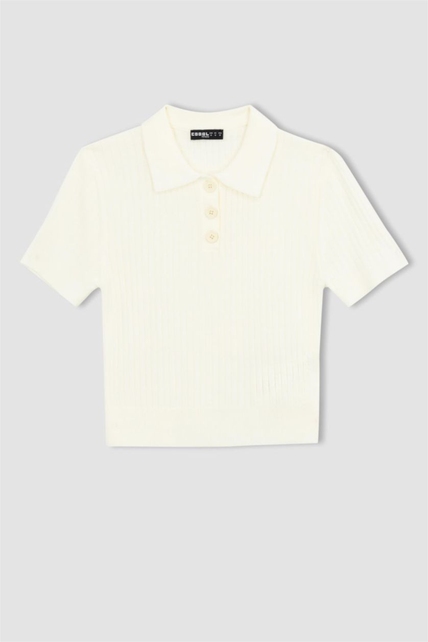 FEMME Écru Pull Tricot Col Polo