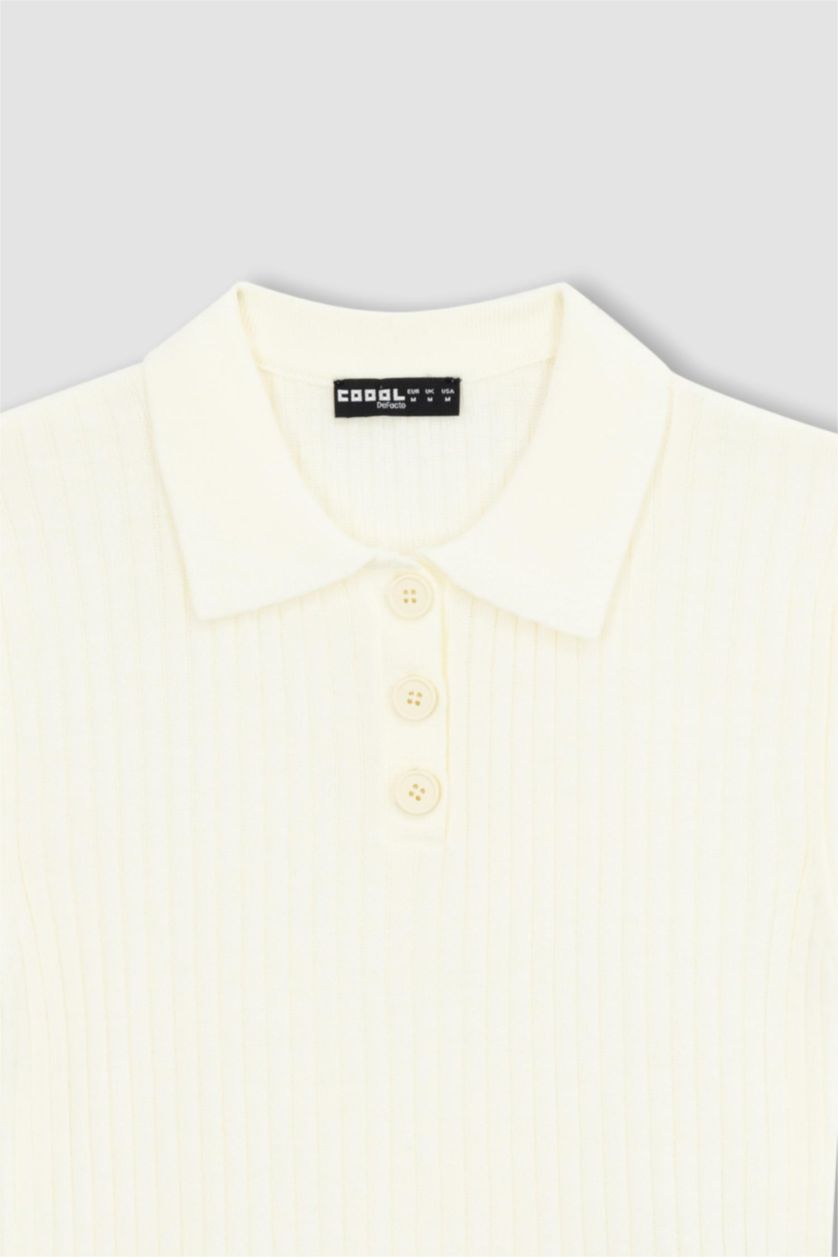 FEMME Écru Pull Tricot Col Polo