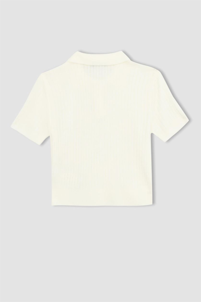 FEMME Écru Pull Tricot Col Polo