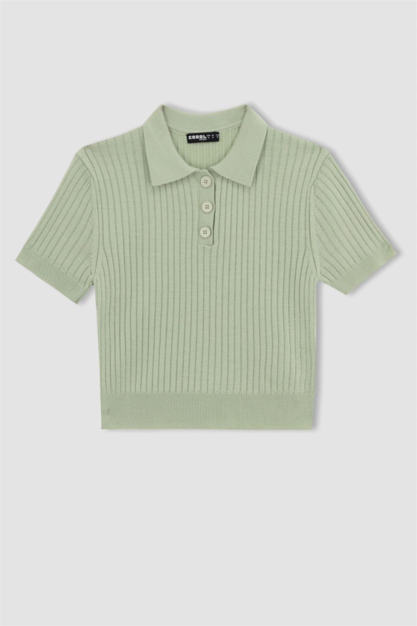 WOMAN Green Slim Fit Polo Neck Knitwear Sweater