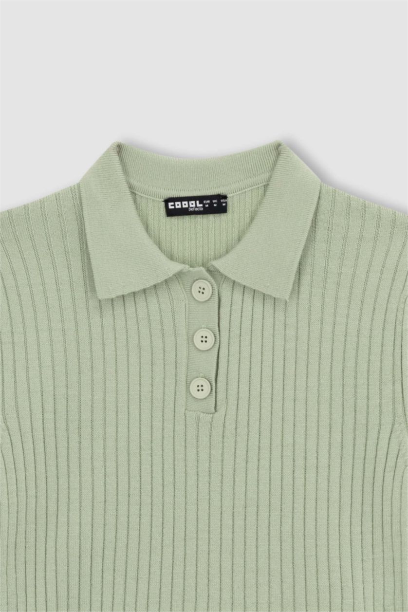 WOMAN Green Slim Fit Polo Neck Knitwear Sweater