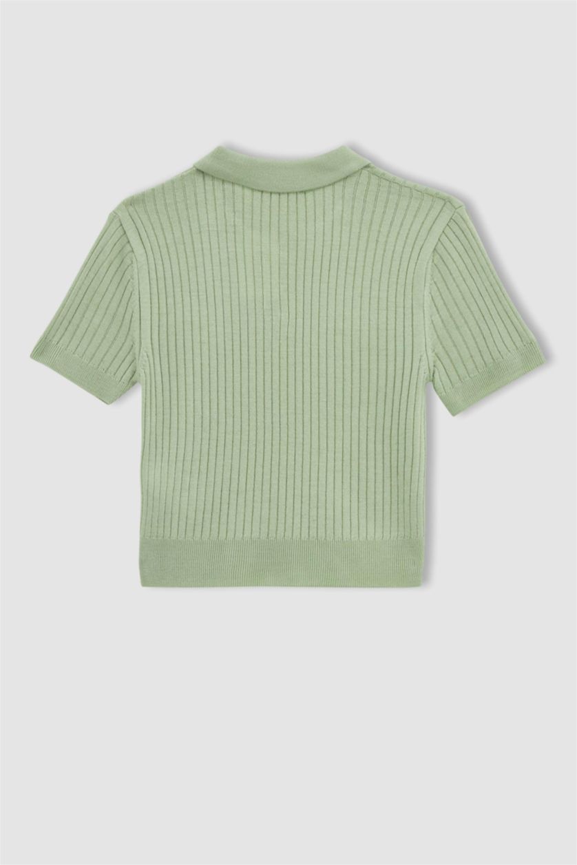 WOMAN Green Slim Fit Polo Neck Knitwear Sweater