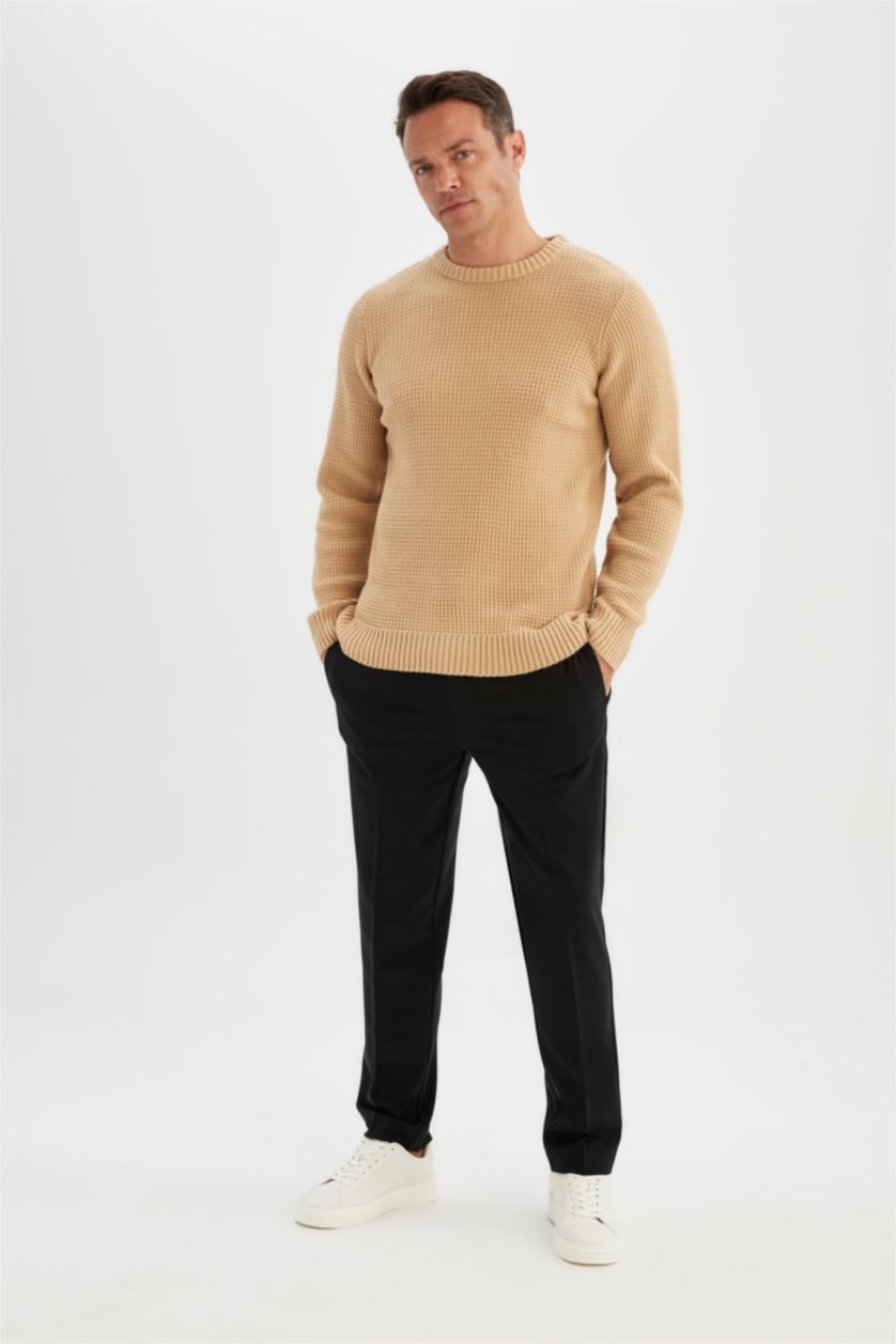 MAN Light Beige Melange Standard Fit Crew Neck Knitwear Pullover