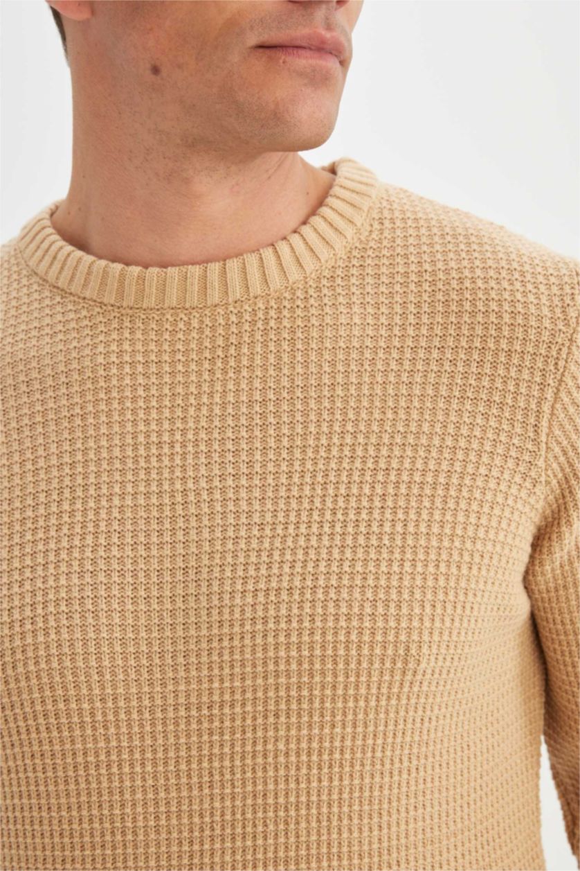 MAN Light Beige Melange Standard Fit Crew Neck Knitwear Pullover