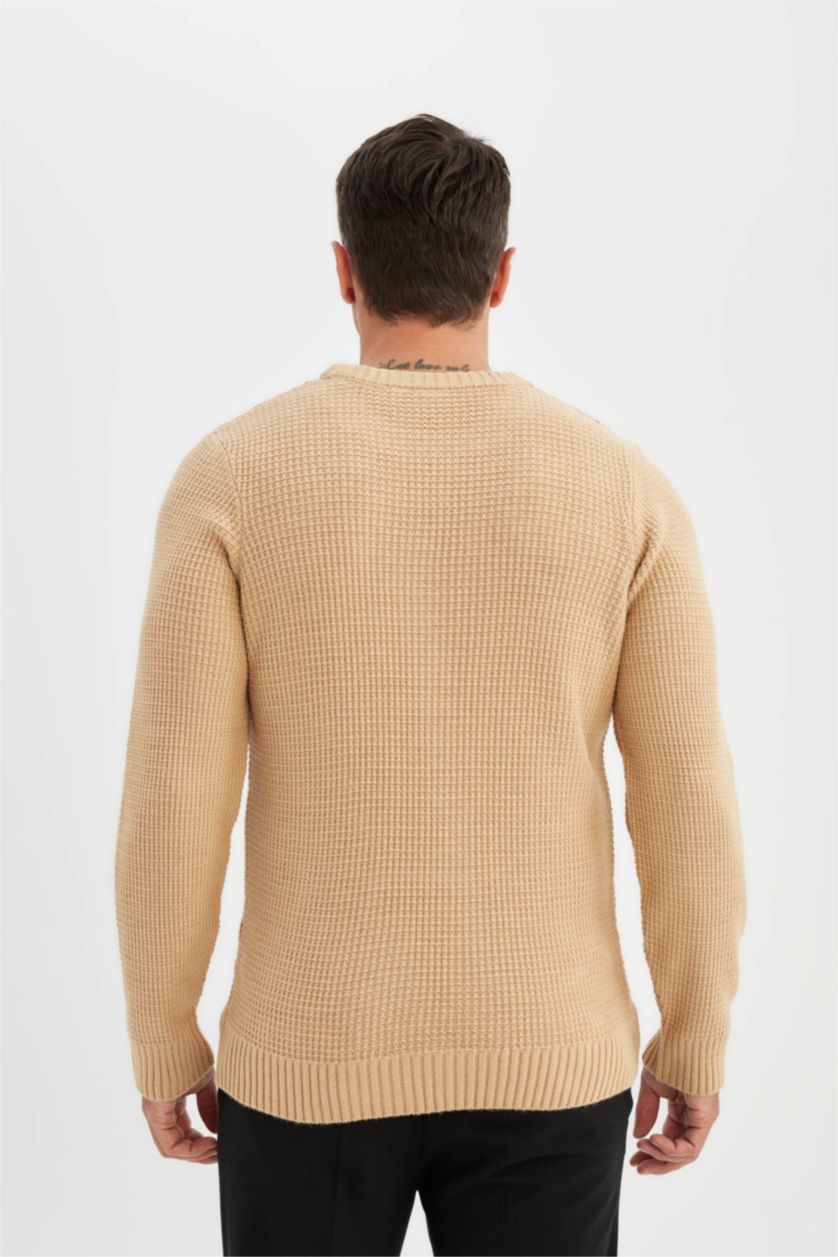 MAN Light Beige Melange Standard Fit Crew Neck Knitwear Pullover