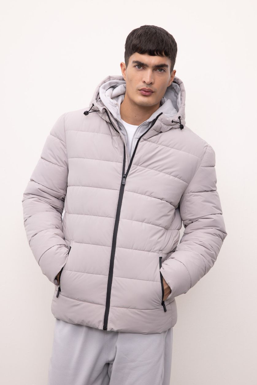 Erkek Kum Su İtici Slim Fit Dar Kesim Astarlı Kapüşonlu Fermuarlı Cepli Dolgulu Mont
