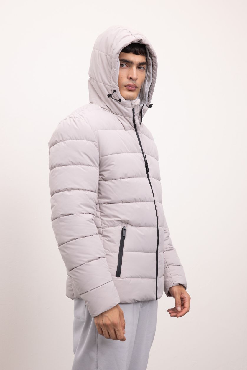 Erkek Kum Su İtici Slim Fit Dar Kesim Astarlı Kapüşonlu Fermuarlı Cepli Dolgulu Mont