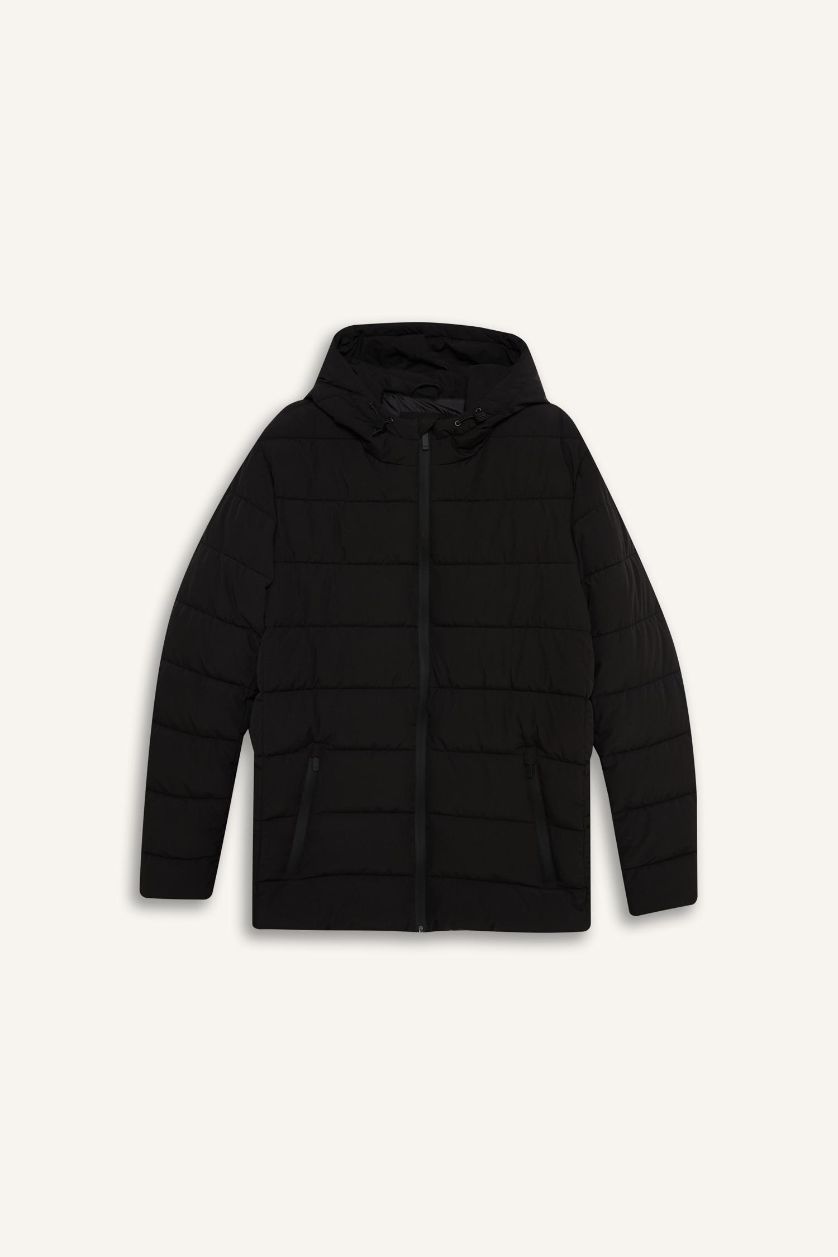 رجالي أسود جاكيت بامب وتر بروف سليم فيت بكابيشون مبطن