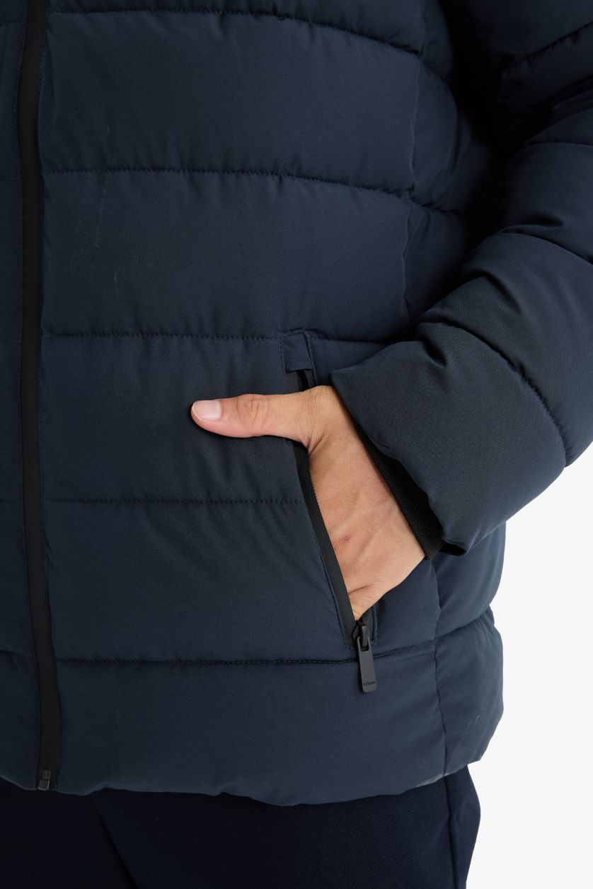 MAN NAVY Slim Fit Lined Hooded Zippered Padded Waterproof Jacket