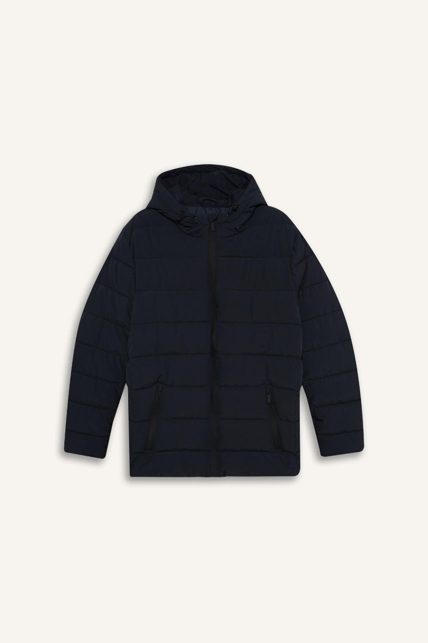 MAN NAVY Slim Fit Lined Hooded Zippered Padded Waterproof Jacket