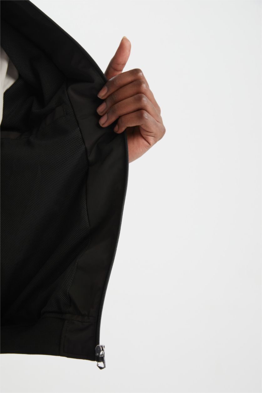 Erkek Siyah Slim Fit Kolej Yaka Fermuarlı Çift Cepli Mevsimlik Hafif İnce Bomber Mont Ceket