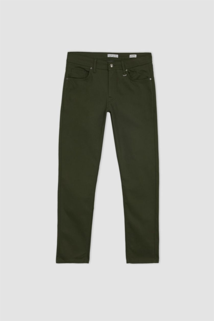MAN Khaki Extra Slim Fit Chino Canvas Trousers