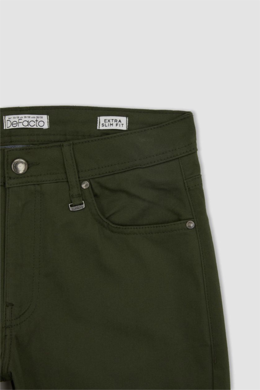 MAN Khaki Extra Slim Fit Chino Canvas Trousers