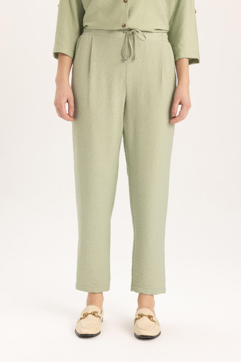 WOMAN Mint Jogger Straight Leg High Waist Linen Look Trousers