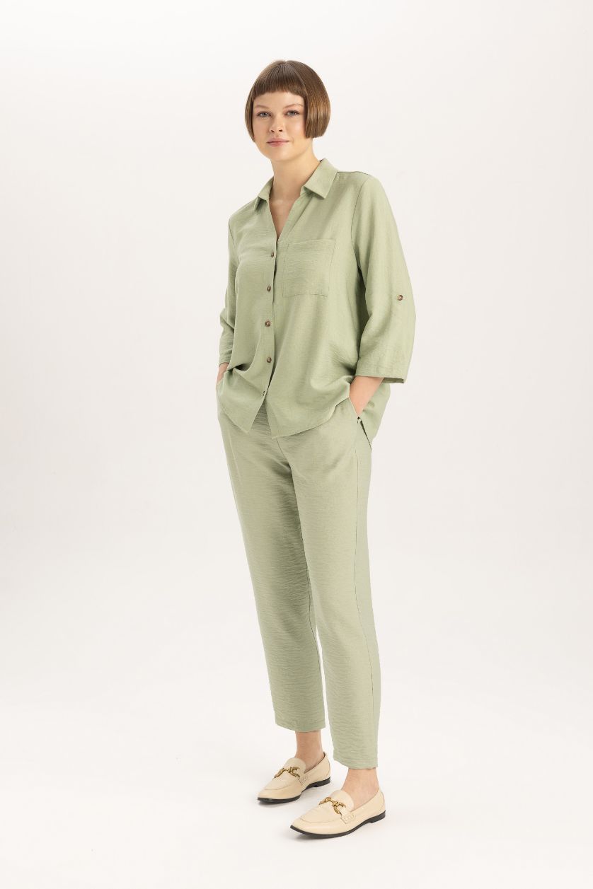 WOMAN Mint Jogger Straight Leg High Waist Linen Look Trousers