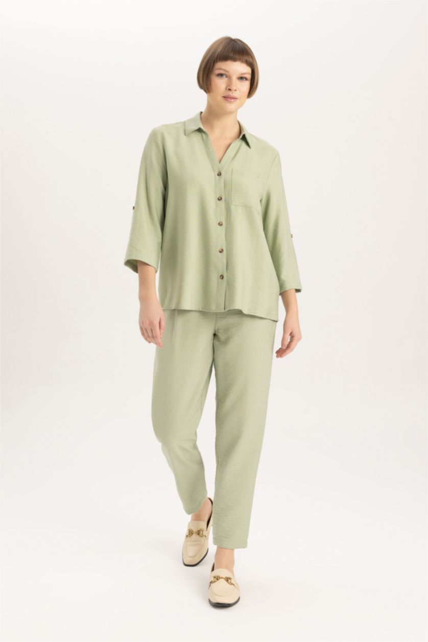 WOMAN Mint Jogger Straight Leg High Waist Linen Look Trousers