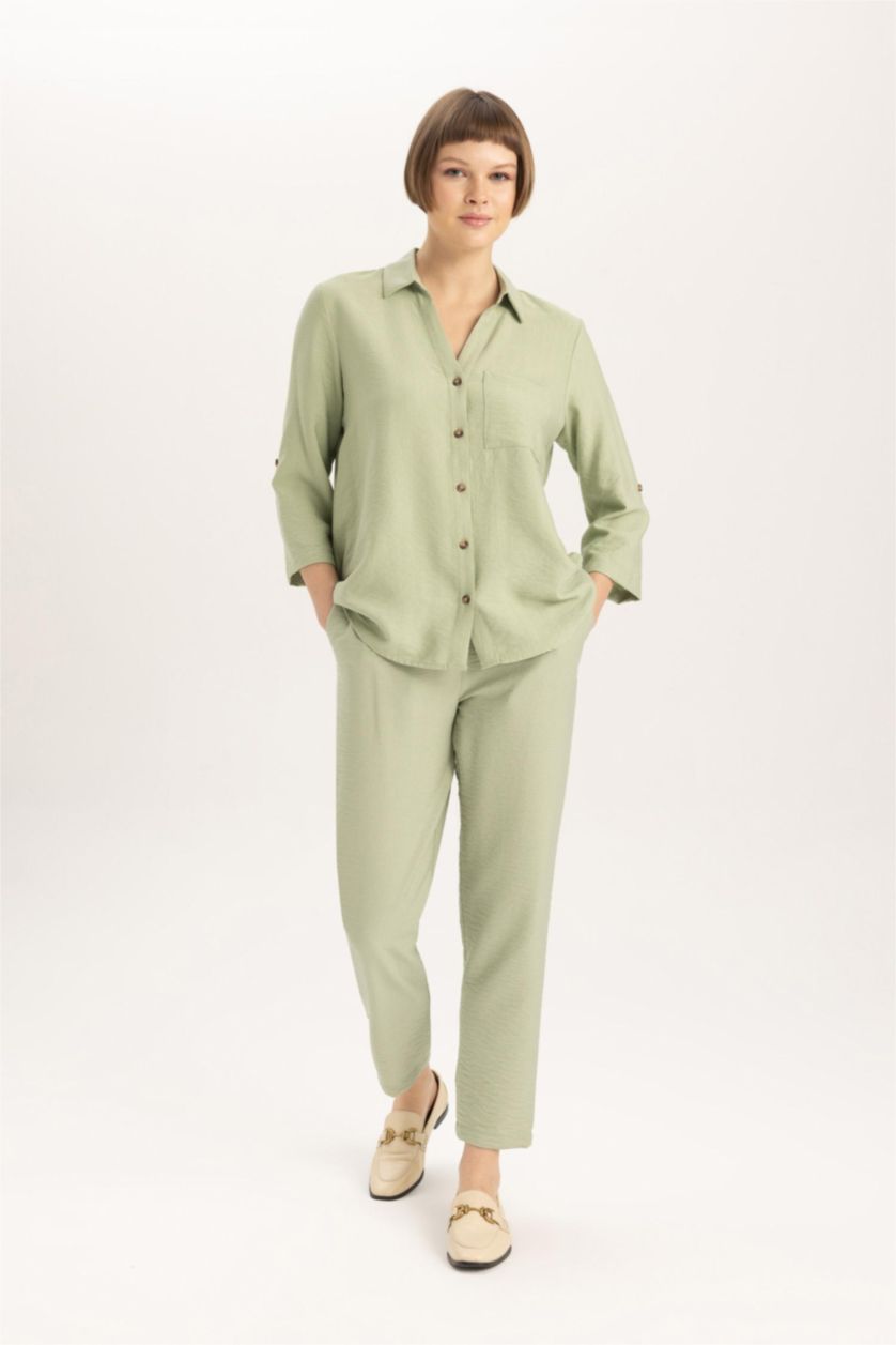 WOMAN Mint Jogger Straight Leg High Waist Linen Look Trousers