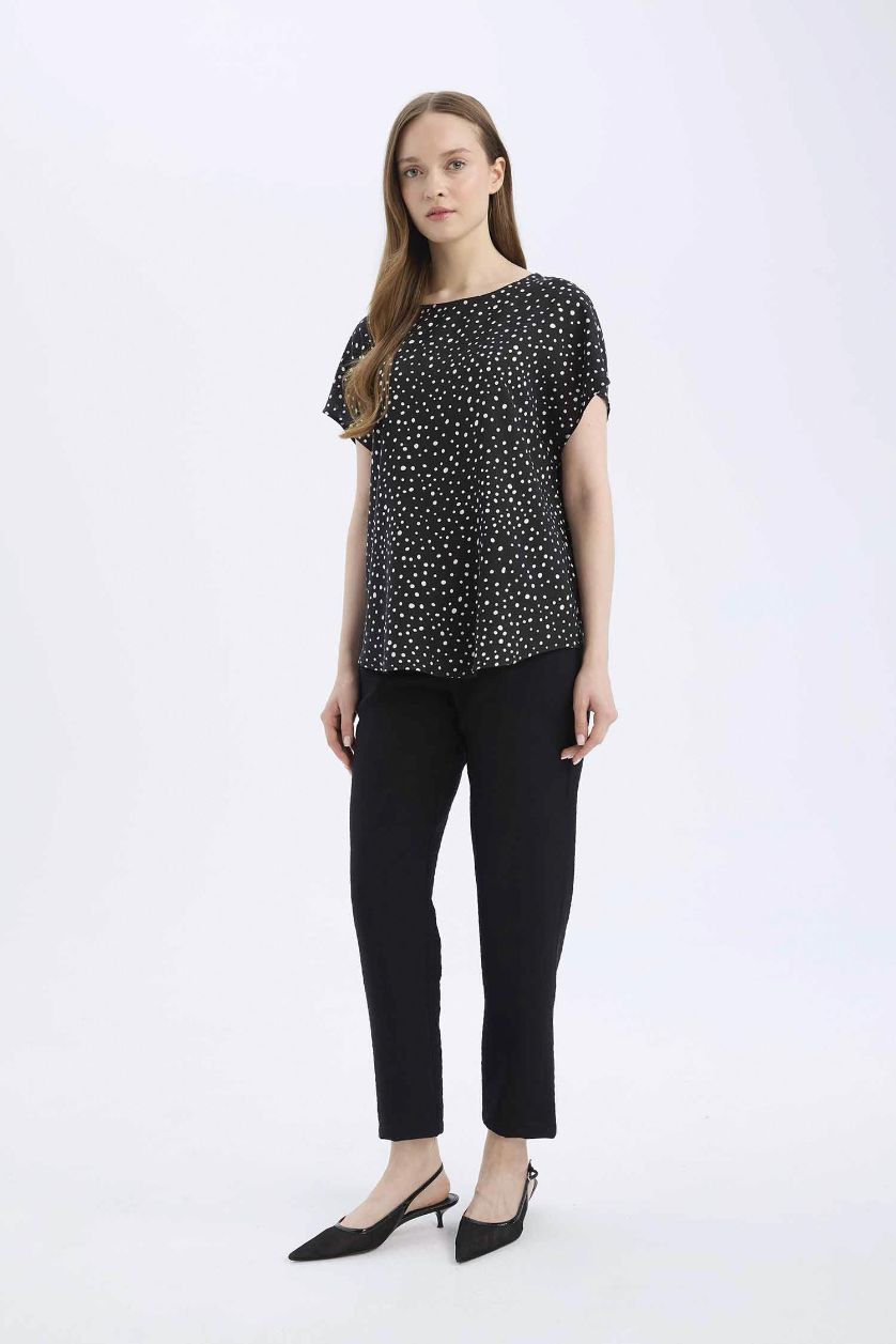 Kadın Siyah Jogger Pantolon Keten Görünümlü Cepli Yüksek Bel Düz Paça